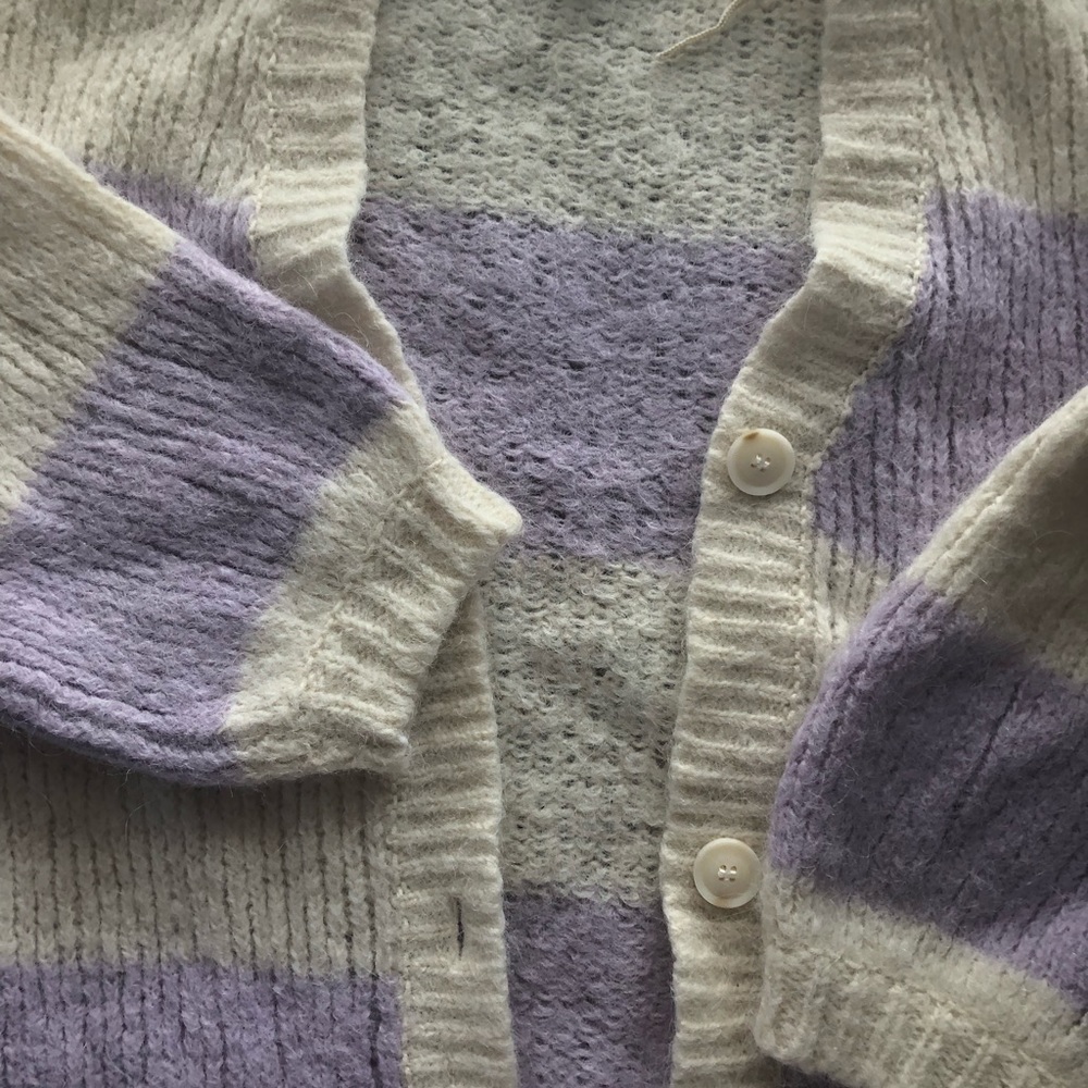 & Other Stories Purple and Cream Striped Cardigan